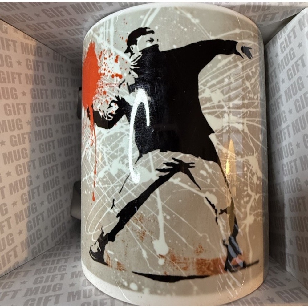 Banksy MUG Throwing Heart Coffee Tea genius or vandal Ceramic NEW In Box